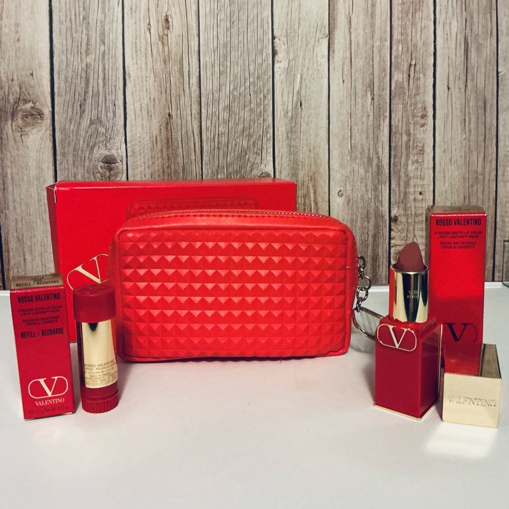 Valentino Red Cosmetic Bag and Lipstick Duo Set